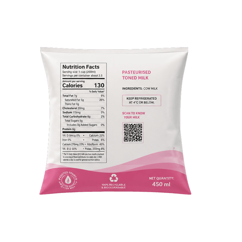 Toned Milk 500 ml Pouch back