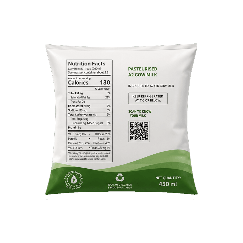 Premium Cow Milk 450 ml Polypack back
